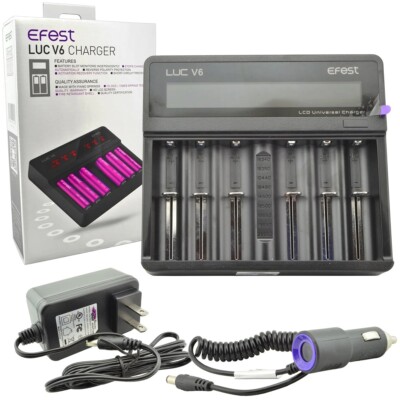 Efest LUC V6 6 Bank Li-Ion Battery Charger w/ Car Adapter