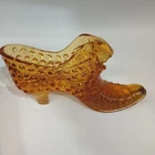 Vintage Fenton Hobnail Glass Amber Cat Head Slipper Shoe
