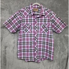 Wrangler Retro Mens XXL Purple Plaid Short Sleeve Pearl Snap Western Shirt