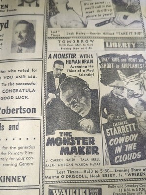 OCT 10, 1944 NEWSPAPER PG #2087- THE MONSTER MAKER- A MONSTER WITH A HUMAN BRAIN