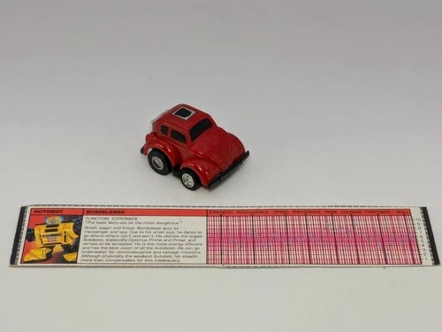 Vintage 1985 G1 Transformers Red Bumblebee Mini Figure Takara Japan w Spec Sheet