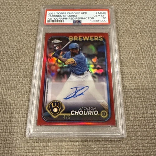 2024 Topps Chrome Update #AC-JC Jackson Chourio RC Red Refractor Auto 4/5 PSA 10