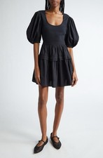 Ulla Johnson Tilda Mixed Media Black Noir Mini Dress Puff Sleeve Women’s S *$390
