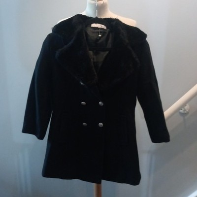 Mädchen Vintage junge Tanja schwarz Wintermantel Kunstfellkragen UK Alter 10-11 Jahre