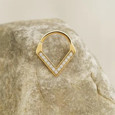 18K Yellow Gold Over V-Shaped Diamond Clicker Septum,Daith,Helix Piercing Tragus