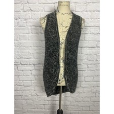 Black and White Knit Open Vest Cardigan