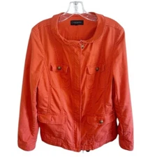 Talbots Jacket Zip Front Ruffle Sleeve Peter Pan Collar Sz 12 Cotton Orange