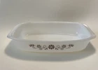 Vintage Pyrex Dynaware Pyr-O-Rey Milk Glass Casserole Dish Brown Daisy Flower