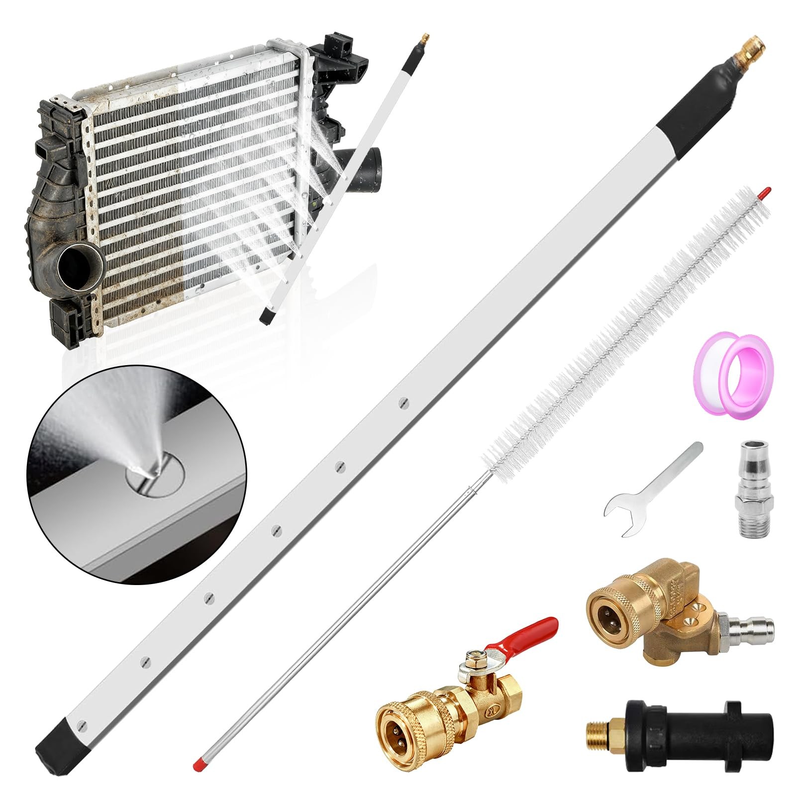 40in Radiator Cleaning Wand,3500 PSI Stainless Steel Radiator Cleaner Tool wi...