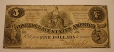 1861 $5 Five Dollar CONFEDERATE STATES OF AMERICA BANK NOTE Hand Signed RICHMOND