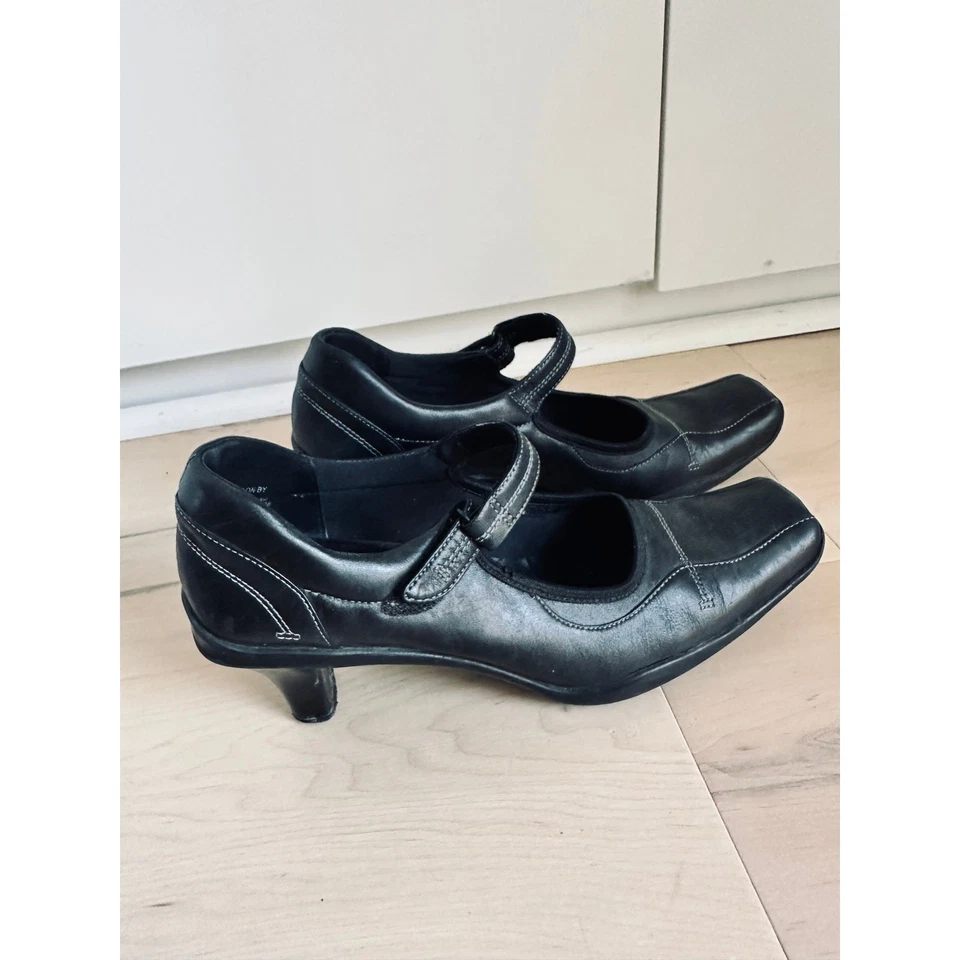 Y2K Leather Heeled Mary Janes Black Kenneth Cole Reaction Square Toe Classic - Image 4 of 4