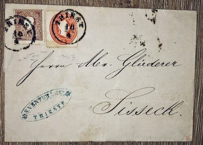 Austria 10+5 Kreuzer Mixed 1861 Trieste Letter X Sissek Raybaudi Signature