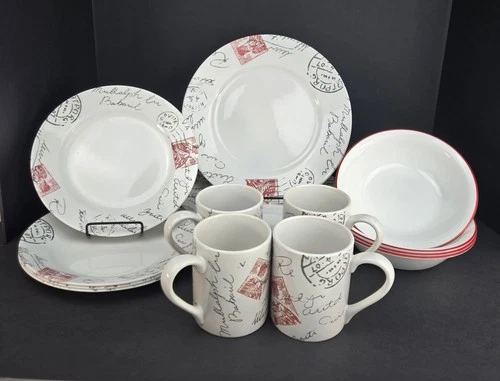 16 pc Corelle SINCERELY YOURS Complete Service for 4 Plates  Bowls Mugs USA 