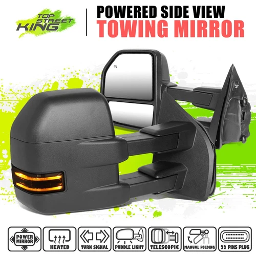 Black Powered Heated Smoked LED Turn Signal Towing Mirrors for Ford F150 15-18