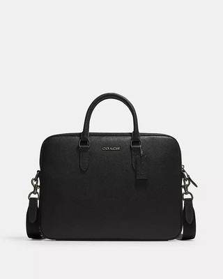 COACH Men Black Liam Compact Brief Bag NWT 450$+TAX