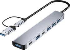 Aluminum 7 in 1 USB C & USB Hub with USB 3.0, USB 2.0 Ports for Pc/Laptops/Macbo