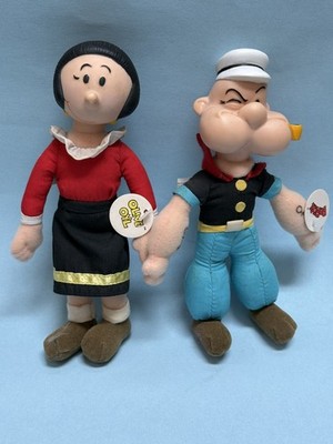 Vtg Popeye & Olive Oyl 7  Plush Dolls Plastic Heads 1991 King Features W Tags GC