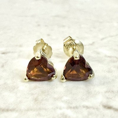 14K Gold 6 mm Herz Granat Ohrstecker - massiv 14K Gelbgold Granat Ohrringe