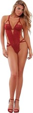 DREAMGIRL Crotchless Lace Teddy GARNET ONE SIZE