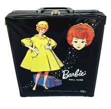 Vintage 1963 Black Vinyl BARBIE Doll Case Mattel RARE Yellow Coat Graphic