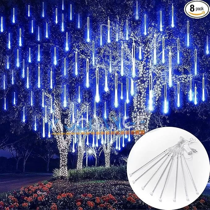 8 Tubos 144 LED luces solares de cadena de lluvia de meteoritos Navidad Foto 4 de 4