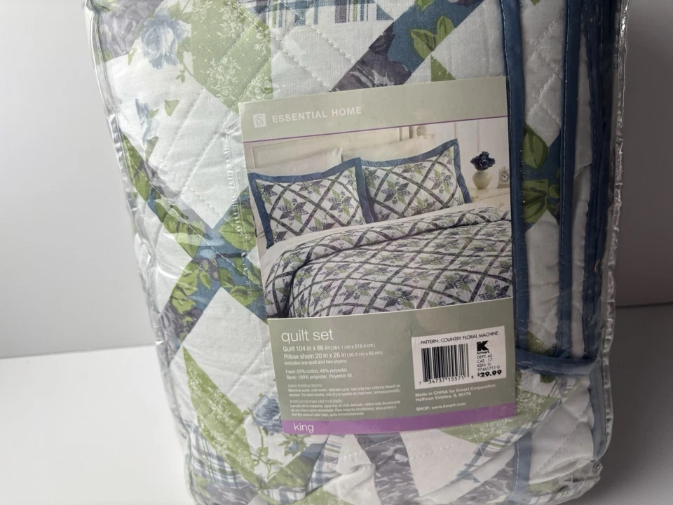 Essential Home 2 Piece King Quilt and One Pillow Sham Country Floral Machine 1A - Image 2 of 4