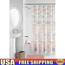 Coastal Shower Curtain 17-Piece Set Bath Accessories Ceramic Rug Dispenser Multi