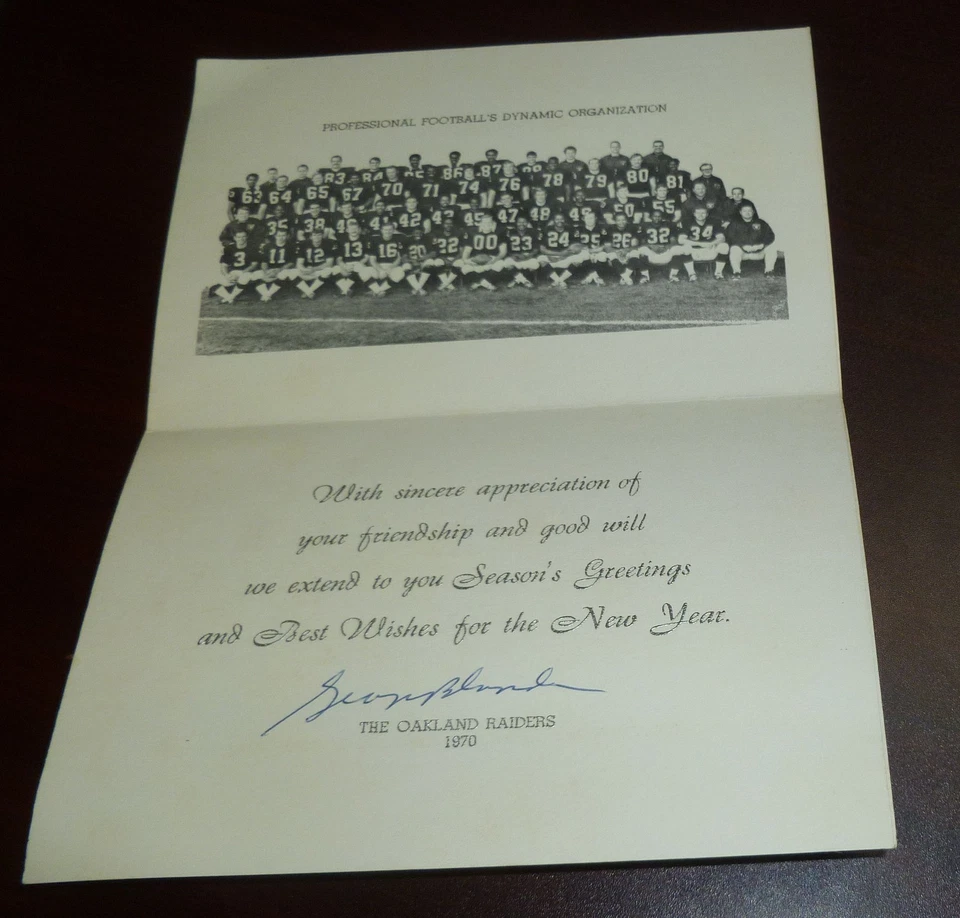 George Blanda Signed 1970 Official Raiders Team Christmas Card PSA/DNA LOA Auto - Image 2 of 4