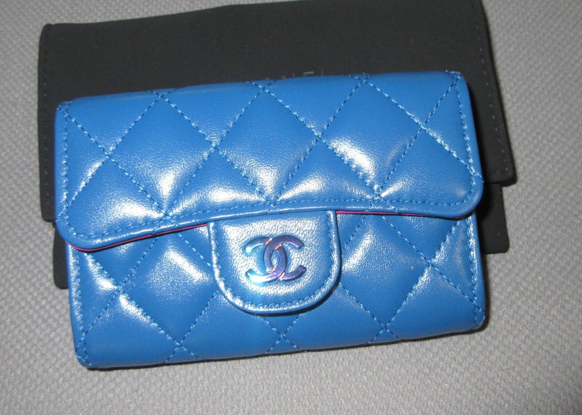 Chanel Flap Card Holder Rare Blue & Fuchsia Combo Iridescent