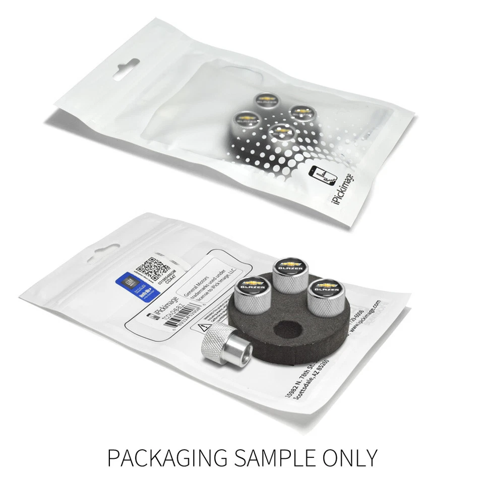 Tapas de vástago de válvula de neumático de aluminio plateado brillante con logotipo Chevrolet Blazer en negro Foto 4 de 4