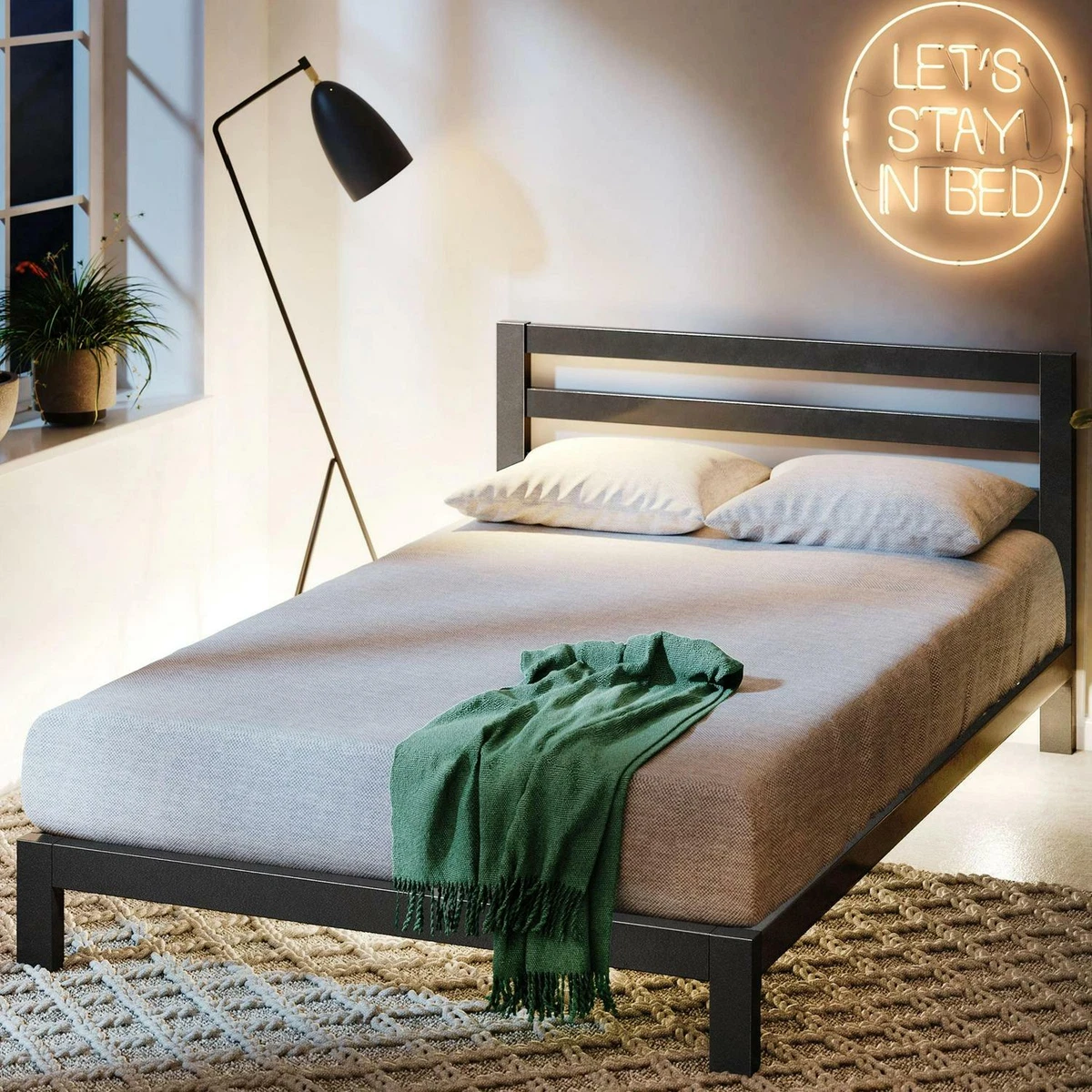 Priage By ZINUS Black Metal Platform Bed Frame With Headboard eBay