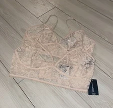 2 INC Floral Lace Bras Bralettes Sheer Longline WF Womens L Large Beige New