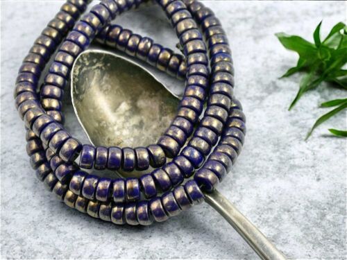 6x3mm Gold Lustered Opaque Indigo Czech Glass Heishi Beads - 50 Beads - Picture 3 of 5