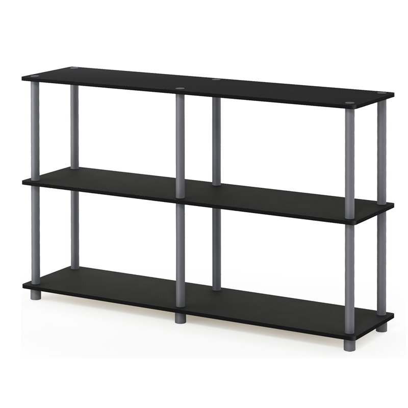 Furinno Turn-N-Tube Wood 3-Tier Double Size Storage Display Rack in Black/Gray