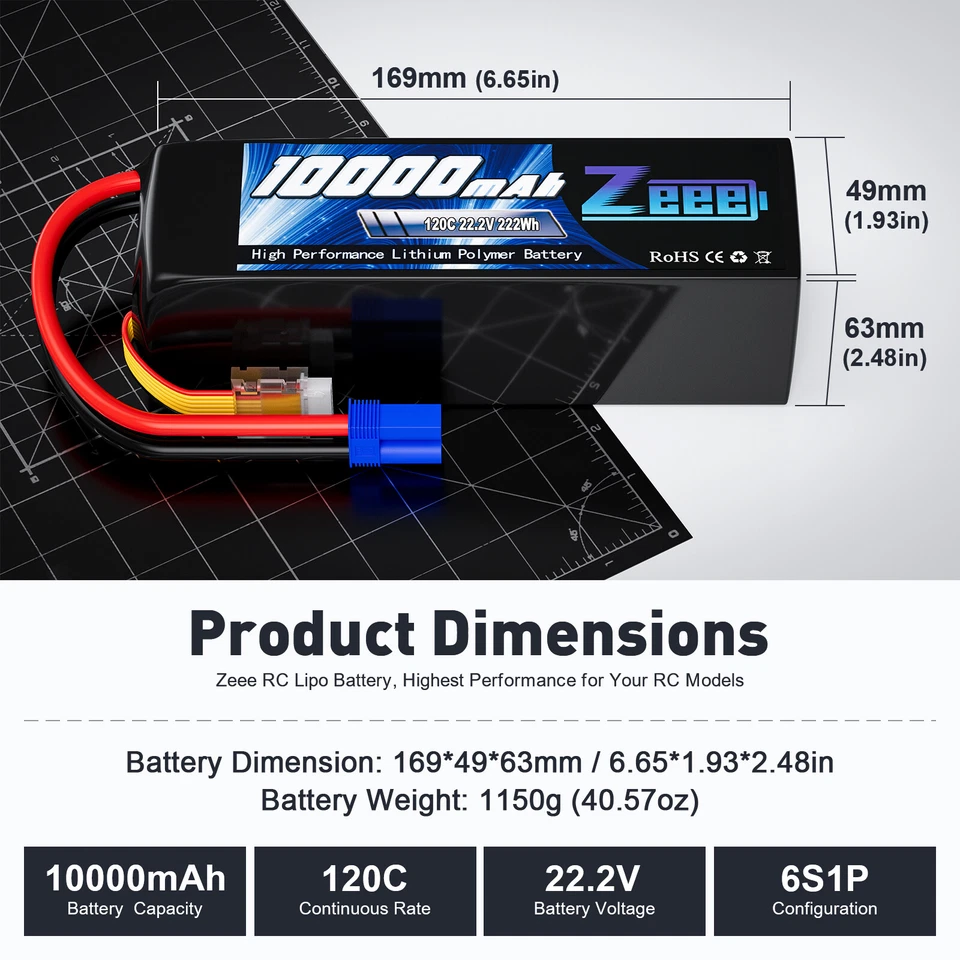 2x Zeee 6S Lipo Akku Batterie 22.2V 10000mAh 120C EC5 für RC Auto Flugzeug Boots - Bild 2 von 4
