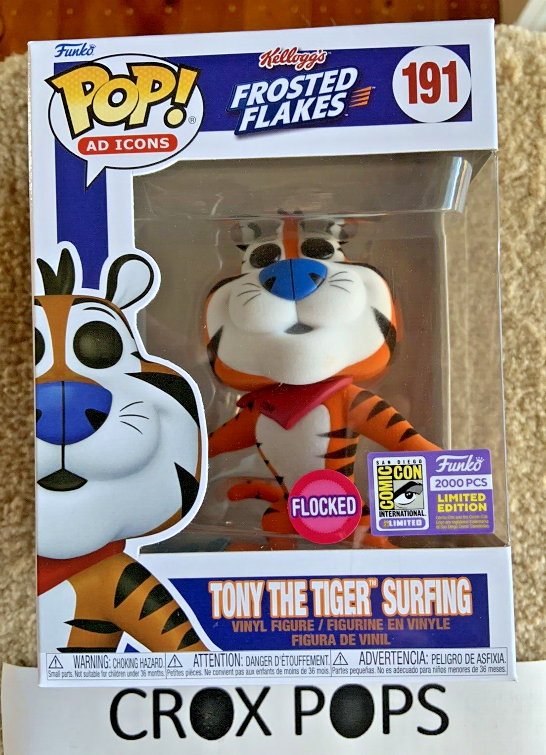 RARE FLOCKED SURFING Tony the Tiger SDCC 191 LE2000 FUNKO POP NEW MINT BOX +CASE