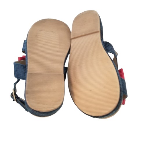 JANIE AND JACK Red DOUBLE BOW AMERICANA Blue STRAW SANDAL Sz 8 - Picture 2 of 5