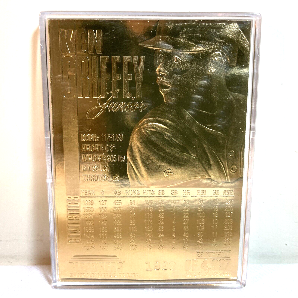 1996 KEN GRIFFEY JR. 23 Karat gold Bleachers Card with COA #1990 