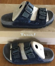 Think! Womens Leather Sandals 80390 Metallic Midnight & Navy 37 NEW