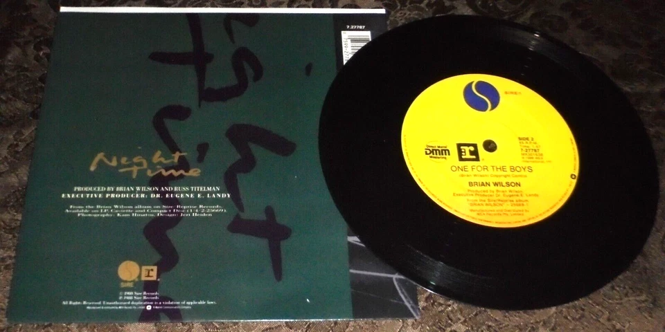 BRIAN WILSON 7" VINYL A) NIGHT TIME B) ONE FOR THE BOYS RARE SIRE 7 27787 - Image 2 of 2
