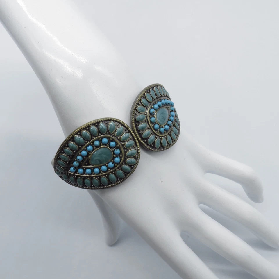 Brazalete Brazalete Bisagra Esmaltado Estilo Suroeste Azul Tono Bronce 7.25" Foto 2 de 4