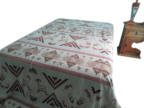 Vintage Pendleton Wool Bedspread King Rock Art Petroglyph Earth Tone GUC Holes - Picture 6 of 24