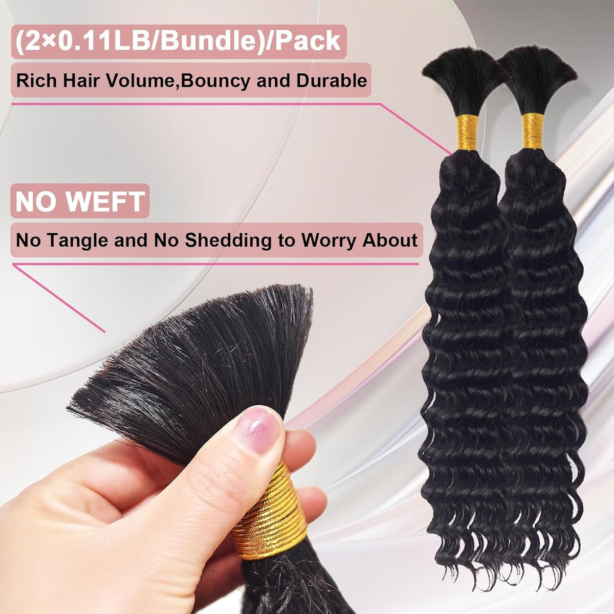 Human Hair Braiding Extensions 16 Inch Deep Wave 2 Bundles 105g Amazon.com : Deep Wave Human Braiding Hair 16Inch 2 Bundles  main image 2