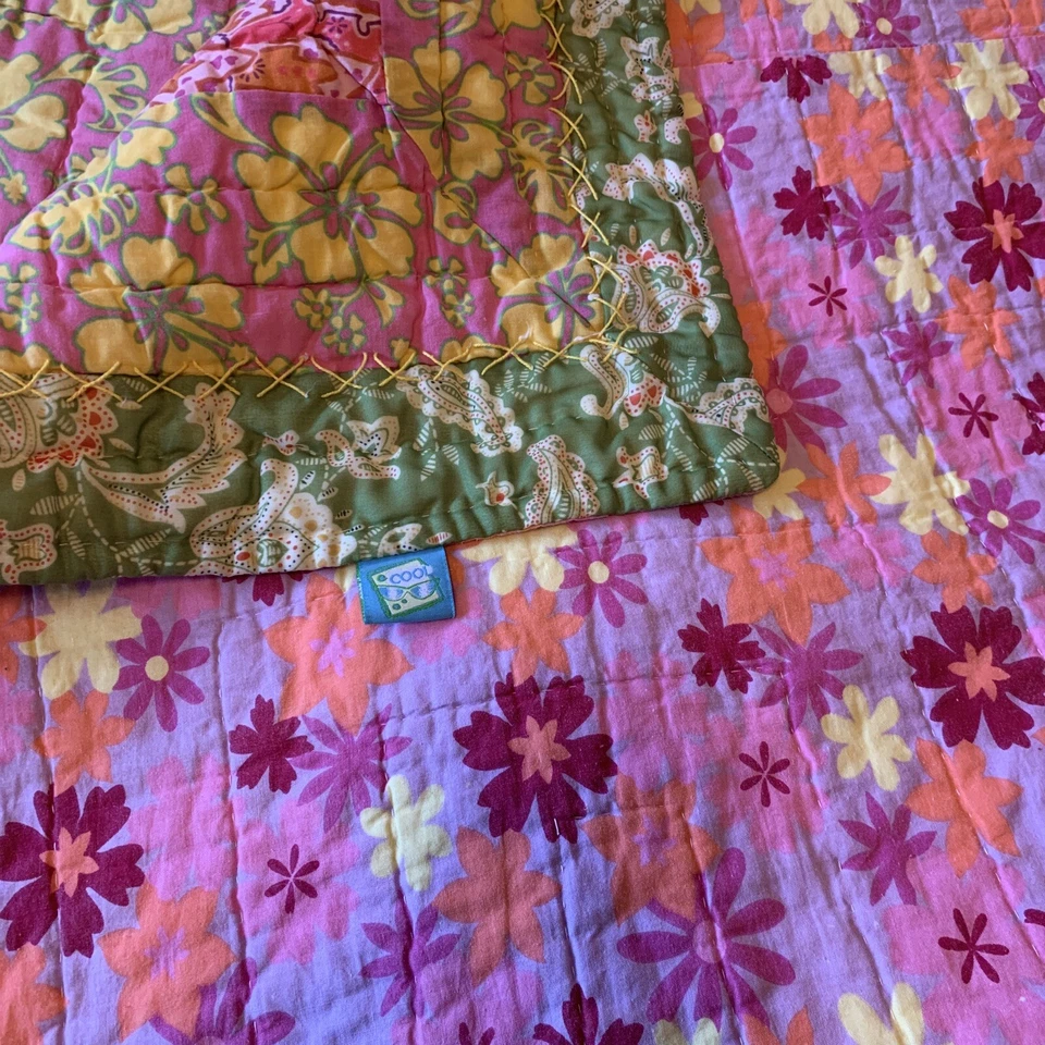 Edredón vintage doble en mal estado hawaiano colores brillantes PEM America ¡Excelente estado! Foto 4 de 4