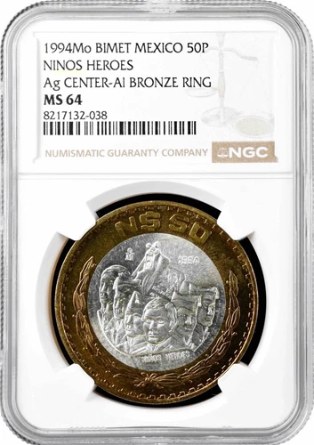 Mexico 50 pesos 1994 Mo, NGC MS64, "Ninos Heroes"