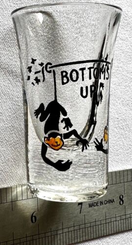 "Bottoms Up" Shot Glass with two Monkeys theme - Vintage - Picture 3 of 6