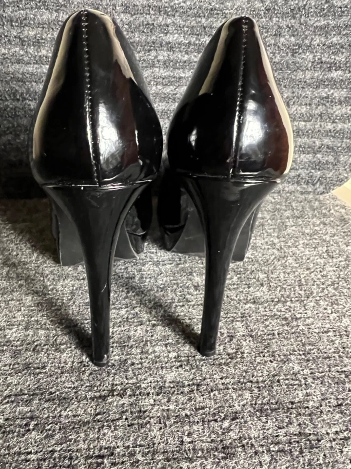 Zapatos de salón de lavandería chinos para mujer 8,5 charol negro plataforma tacón Foto 2 de 4