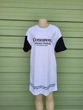 ZARA WHITE BLACK DRESS WITH SLOGAN PRINT Short Sleeve Size S #2989A DEFECT!!!