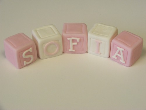 HANDMADE sugar name BUILDING BLOCKS - Blue and White or Pink and White - Picture 2 of 4