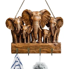 Key Hanger Wooden Cute Space-Saving Elephant Towel Hooks Key Holder